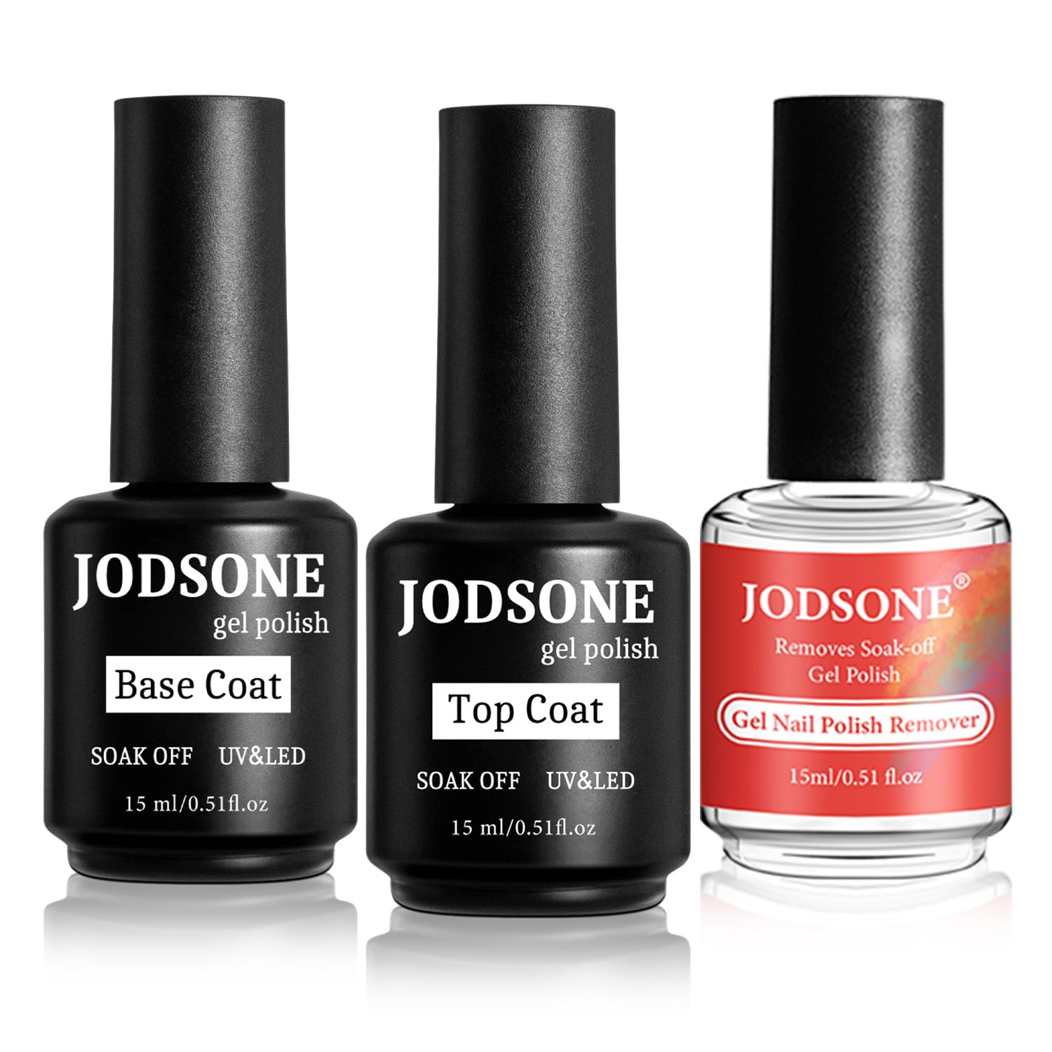 JODSONE 3PCS 15ML Gel Nail Remover Quick Gel Nail Polish Remover and Base Coat Top Coat Simple Set is Suitable for Beginners to Try