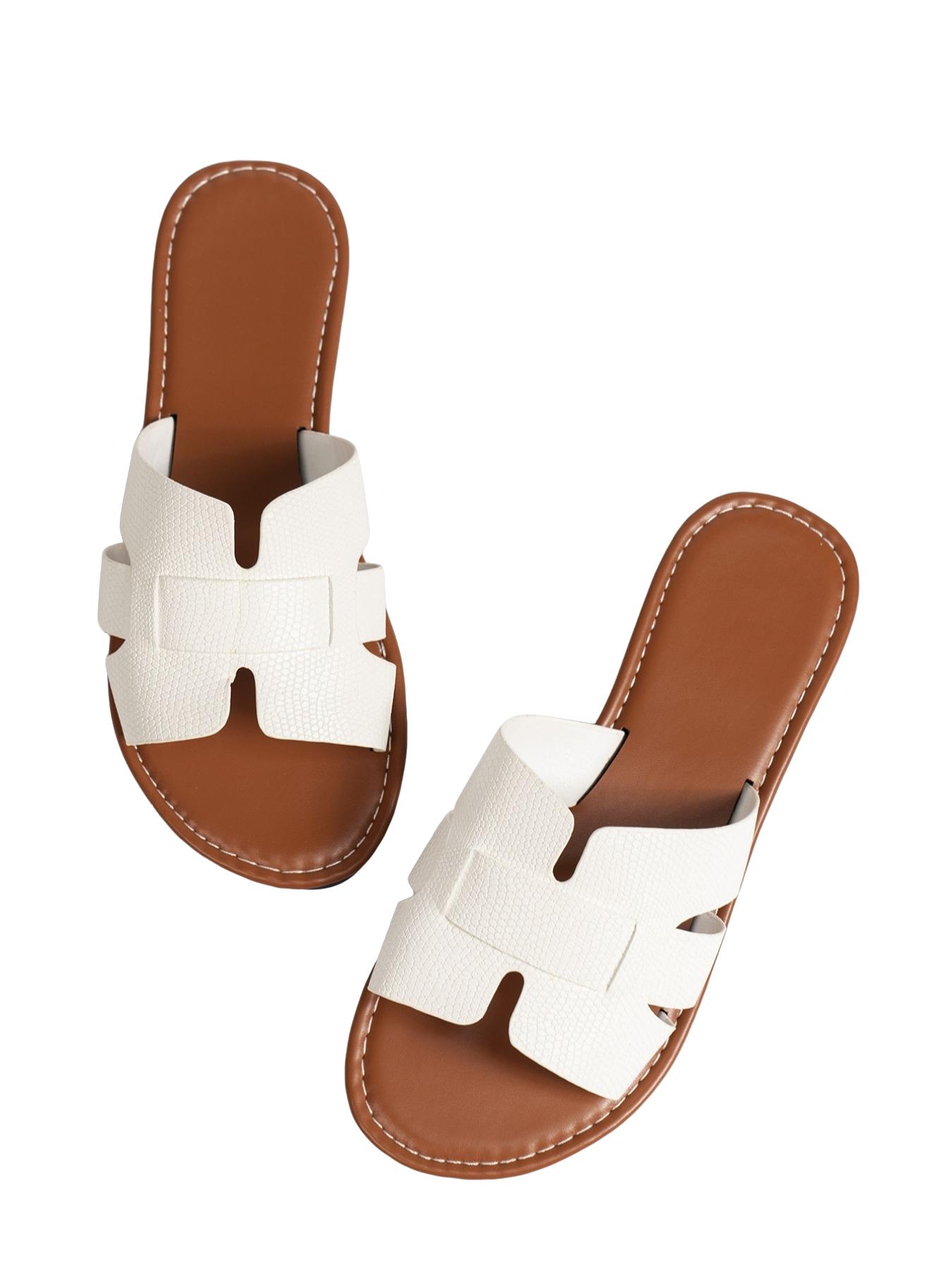 Women's Fashionable Plain Color Slide Sandals, Casual Comfortable Flat Sandals for Summer, Lightweight Breathable Shoes for Daily Wear
