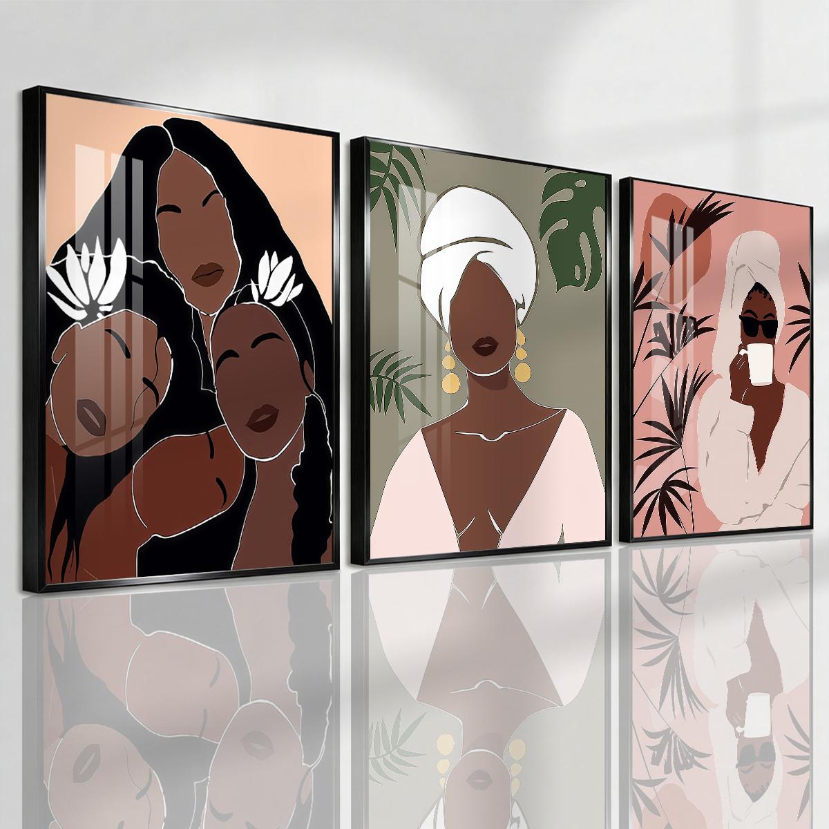 3 Counts Aluminum Alloy Framed Painting, Abstract Women Portrait Art Pictures, Home Decoration For Living Room, Bedroom, Office, Restaurant, Hallway Wall Decor, Odorless Print Artwork, Luxury Perfect Gift For Friends And Family