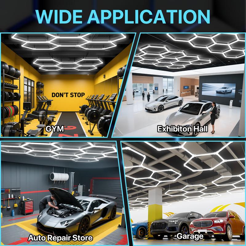 LUMENFOX 2025 New DIY Plug-In Hexagonal Ceiling Lights, Honeycomb Ceiling Lights, Light Efficiency 110LM/W, Hexagonal Garage Lights are suitable for garages, supermarkets, shopping malls, car shows and basements, Lighting，Jumpstart newyear