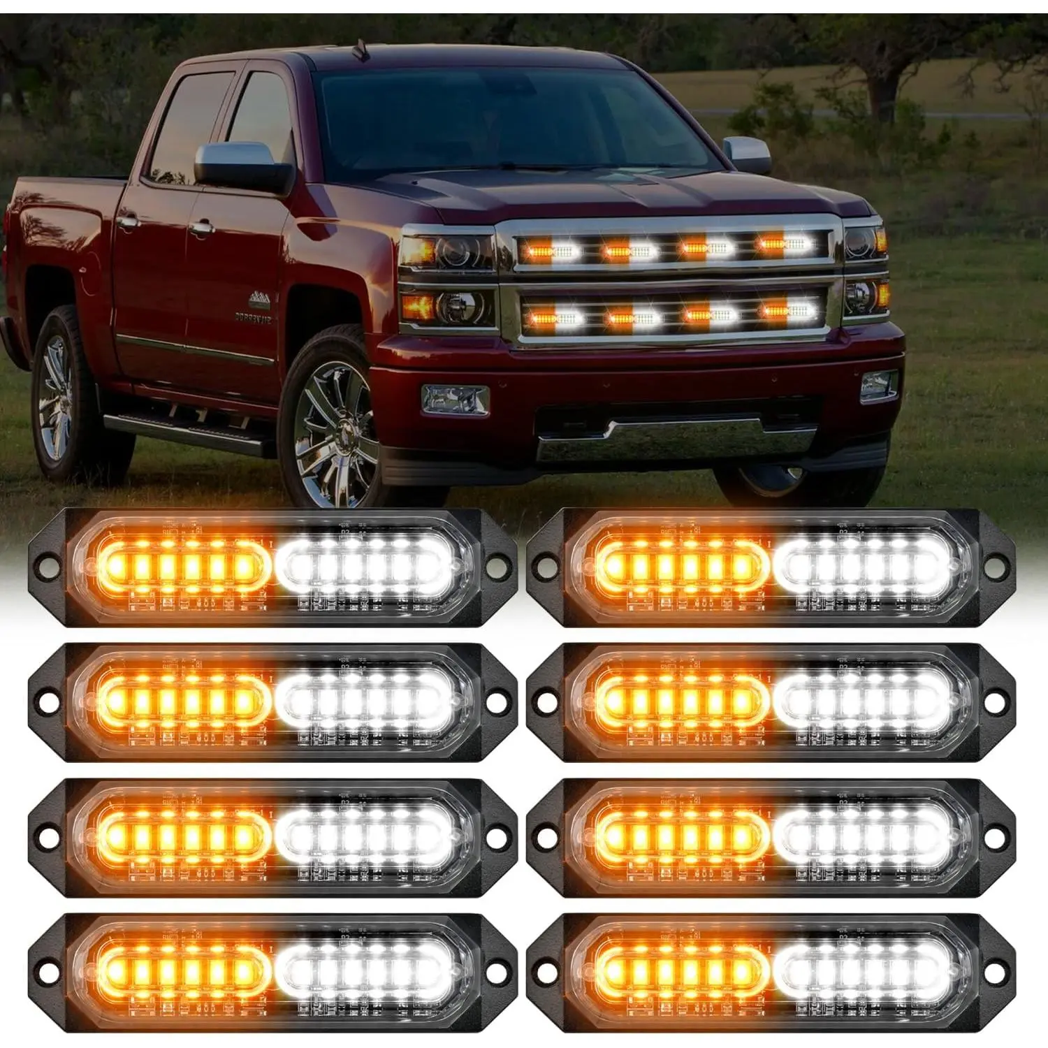 Nilight 8PCS 12LED Strobing Module Kit - 12-24V Power, High-Vis Amber White, Ultra-Slim Aluminum Base, Surface-Mount Flashing Sync, for Cars/Off-Road Vehicles, Tool Upgrade Work Light