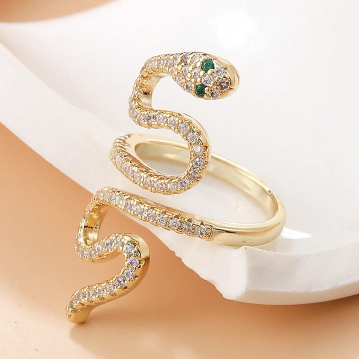 Unique Hip Hop Snake Wrap Ring, Full Cubic Zirconia Fashion Internet Celebrity Ring
