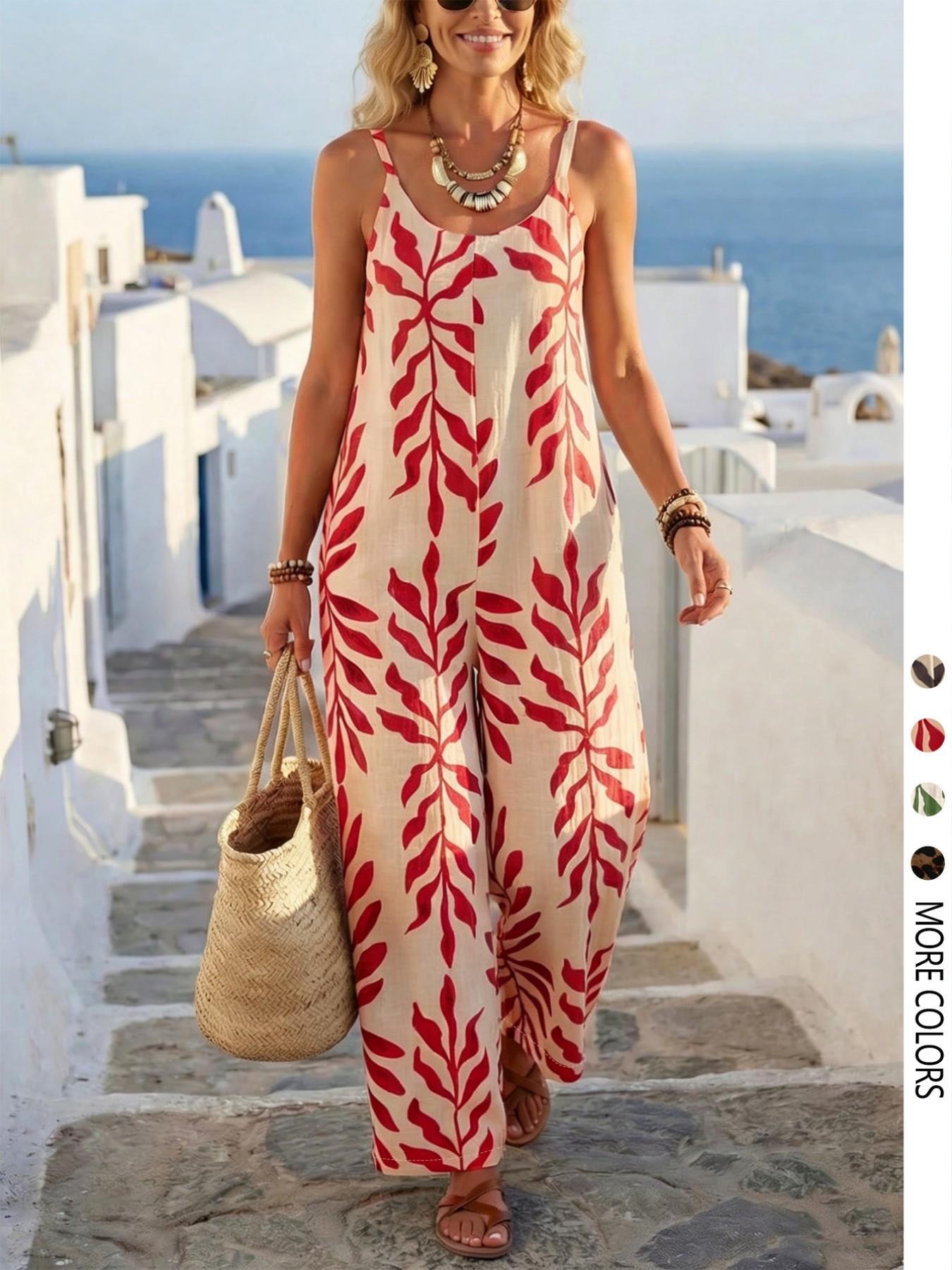 Women's Casual Chic Bohemian Printed Loose One-Piece Jumpsuit, Summer Fashion Sleeveless Jumpsuit, Comfortable and Stylish Boho Overall, Casual Sleeveless Overalls, Casual Jumpsuits, Loose Fit Overall, Casual Style Jumpsuit Women's Casual Chic Bohemian Printed Loose One-Piece Jumpsuit, Summer Fashion Sleeveless Jumpsuit, Comfortable and Stylish Boho Overall, Casual Sleeveless Overalls, Casual Jumpsuits, Loose Fit Overall, Casual Style Jumpsuit