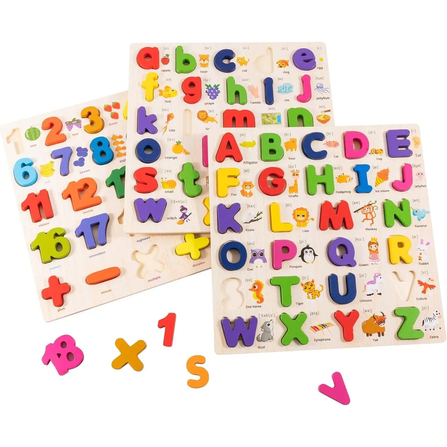 Wooden Alphabet Puzzle for Toddlers, 3 in 1 Lower Case Letter Puzzles ABC Uppercase & Lowercase & Number Puzzle Set for Preschoolers Kids Ages 3-5 Alphabet Learning Educational Toy