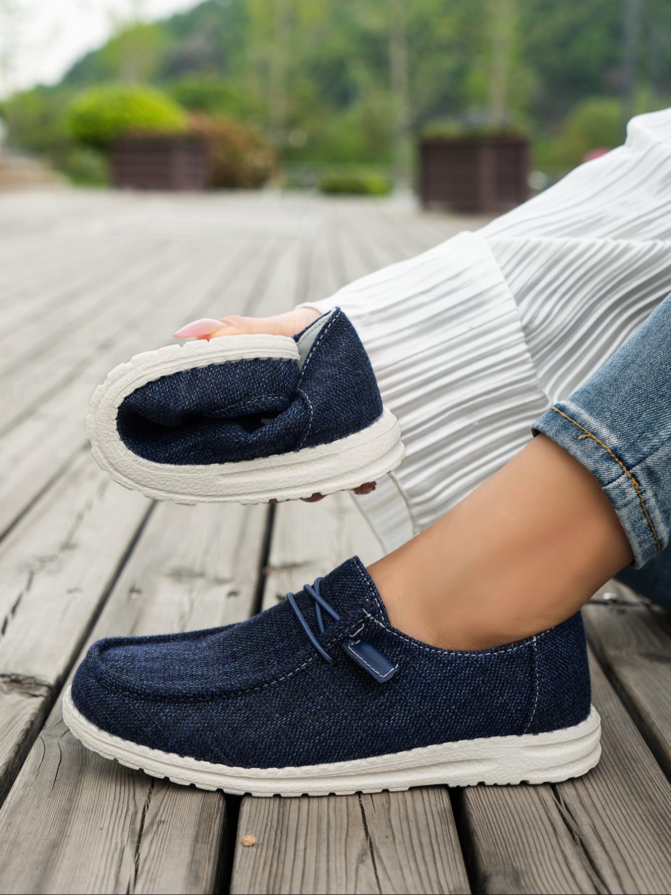 Women's Fashionable Plain Color Round Toe Slip on Sneakers, Lightweight Breathable Comfortable Lace-up Flats Shoes, Casual Comfortable Sports Walking Shoes, Casual Trendy Flat