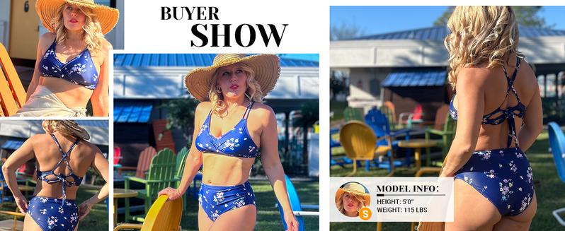 Holipick Women High Waisted Bikini Set Two Piece Swimsuits Push up Wrap Swim Suits Top Tummy Control Bathing Suit Bottom