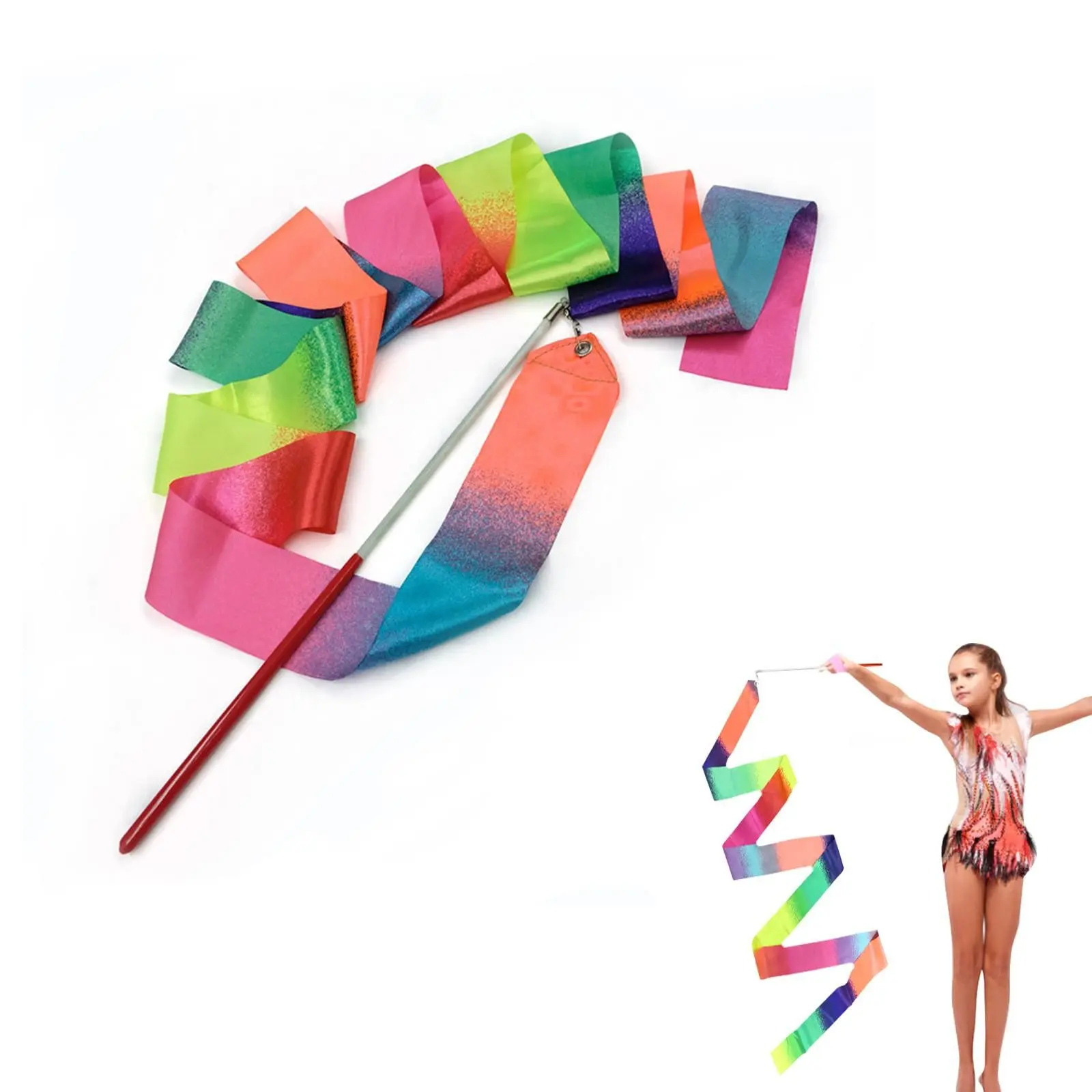 Rhythmic Gymnastics Ribbon, Outdoor Dance Streamer, Rainbow Gradient, Early Education, Competition Performance, Kids & Adults Dance Prop
