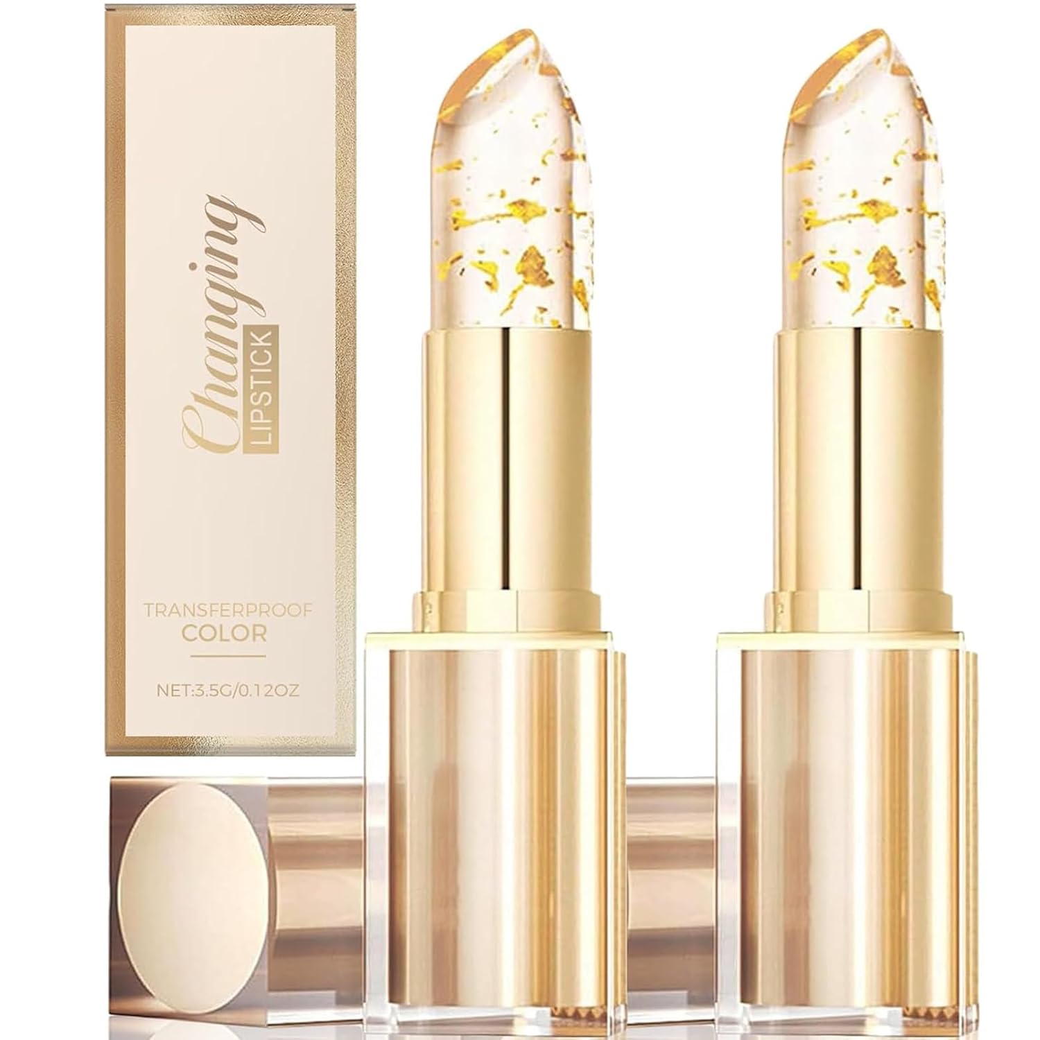 Transferproof Color Changing Lipstick,Gold Crystal Color Changing Lipstick,Long Lasting 24 Hours Moisturizing Glossy Shine Lip Gloss for Women