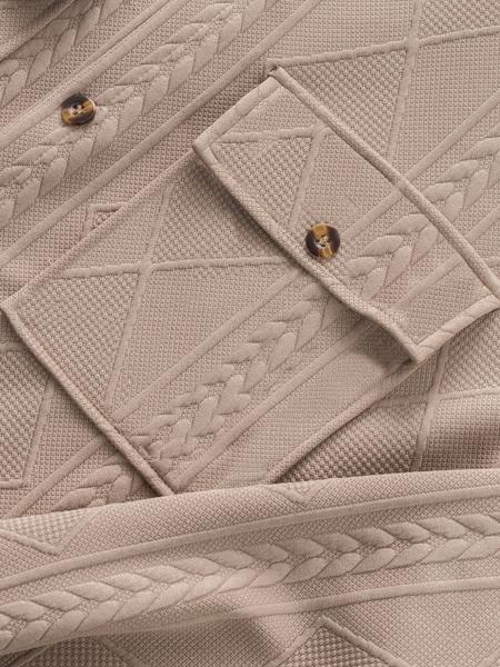 Men's Spring & Fall New Suit Set, Jacquard Heavyweight Reversible Collar Dual Pocket Long Sleeve Drawstring Pants, Soft Fabric