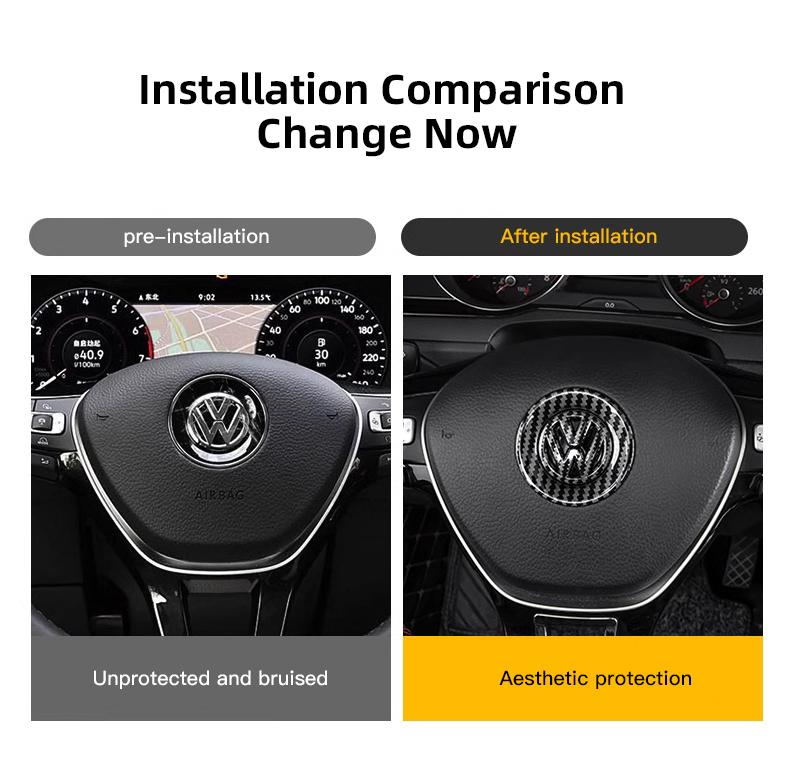 Car Steering Wheel Center Emblem ABS Logo Stickers, Sticker For Cars, Interior Accessories Ring Cover For VW Volkswagen Atlas Jetta Touareg Golf Polo GTI Taos Passat Tiguan Arteon Caddy Beetle Amarok Transporter