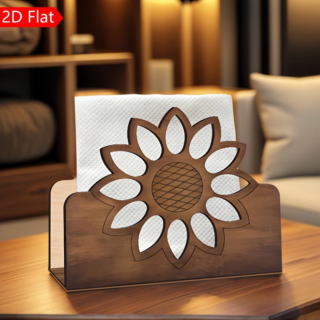 Handcrafted Wooden Napkin Holder with Sunflower Design- Bohemian Style Desktop Decorative Paper Towel Dispenser, Suitable for Restaurant, Kitchen or Living Room, Kitchen Decoration, Dining Table Napkin Stand, Kitchen Accessories, Rustic Sty