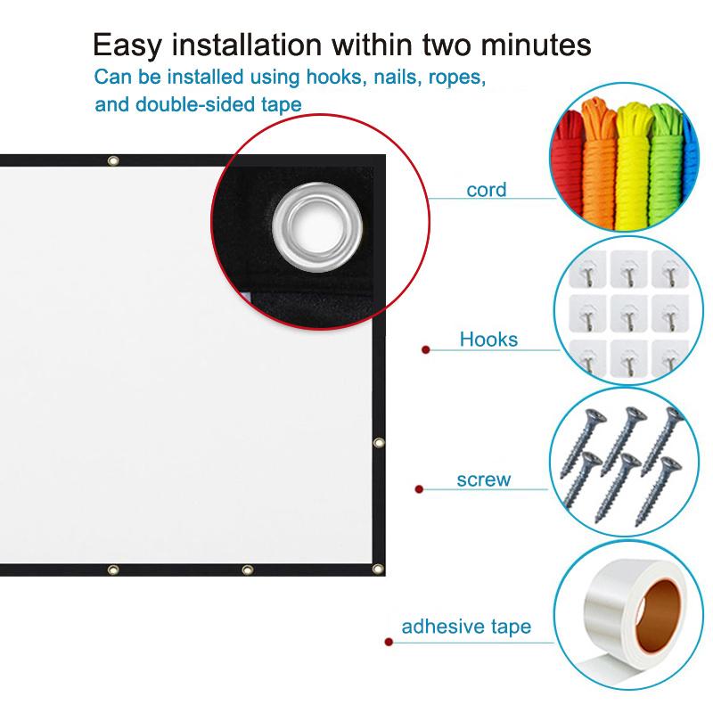 60-72-84-100-120-150 inches, multifunctional double-sided, easy to clean, soft white portable, 16:9 high-definition foldable indoor/outdoor projection screen, with portable bag, suitable for home theater, camping, Projector screen