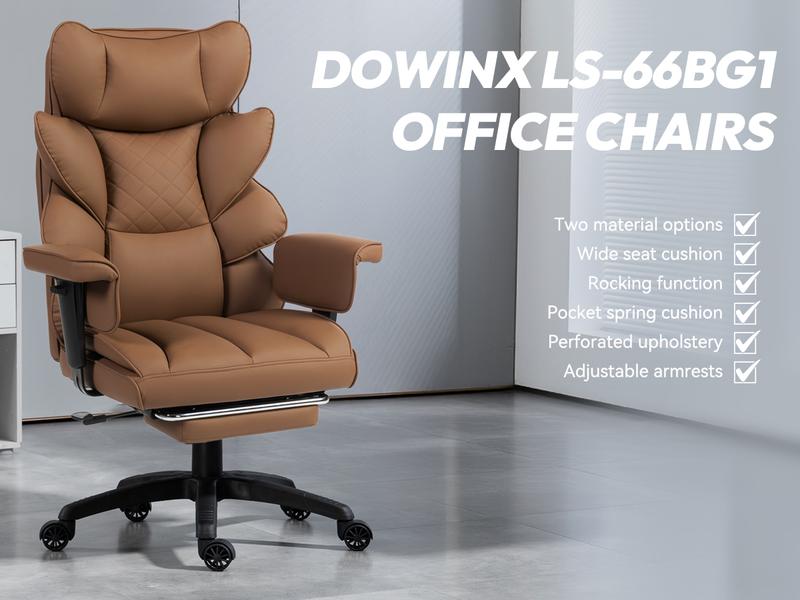 Dowinx Ergonomic Office Chair - Big & Tall Executive Desk Chair with Pocket Spring Lumbar Support, High-Back Adjustable Gaming Chair, Removable Footrest & 3D Armrests