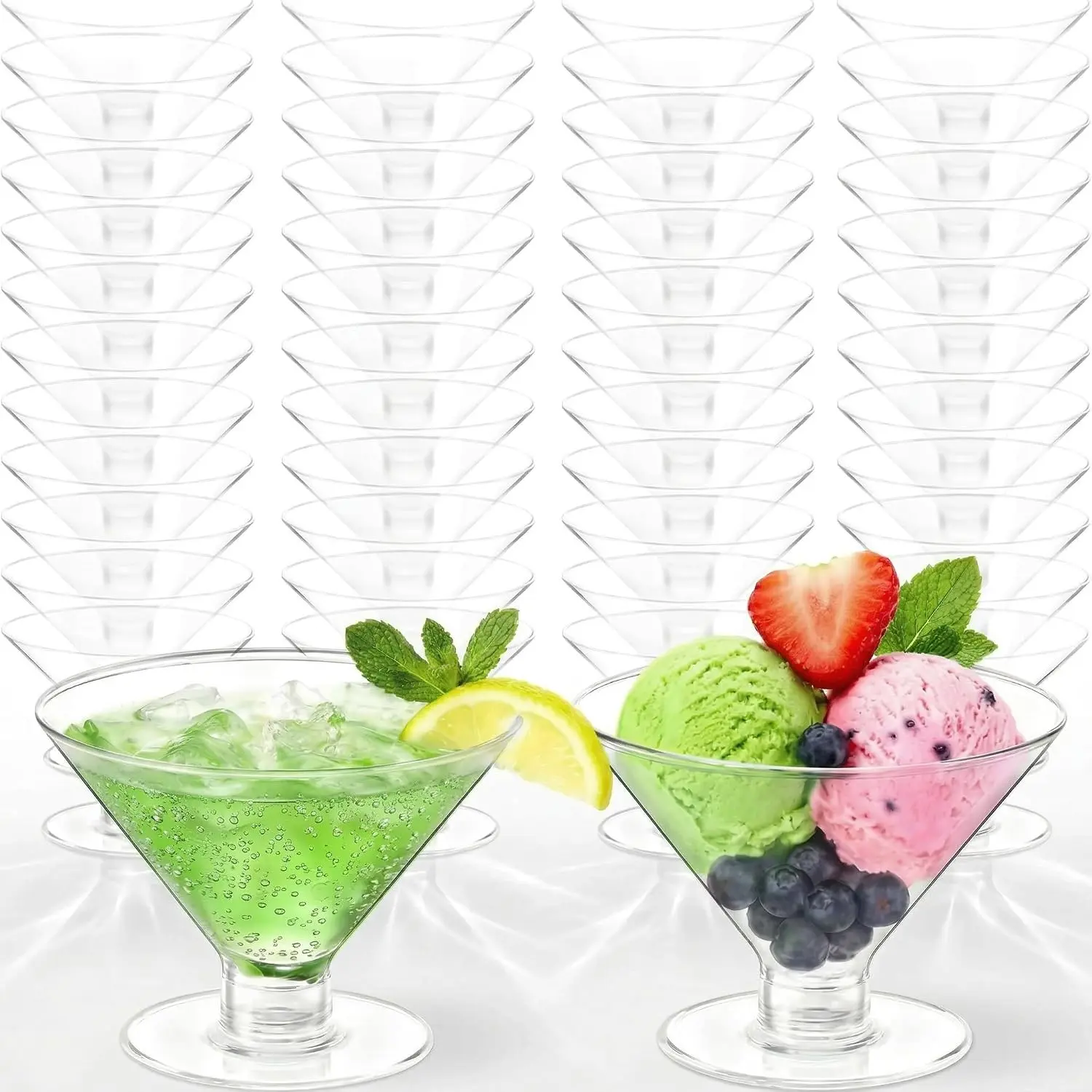 50 Pcs Disposable Plastic Martini Glasses for Parties 5oz, Unbreakable Clear Cocktail Dessert Parfait Glasses, Mini Martini Cups for Wedding Party Bowl Wine Ice Cream