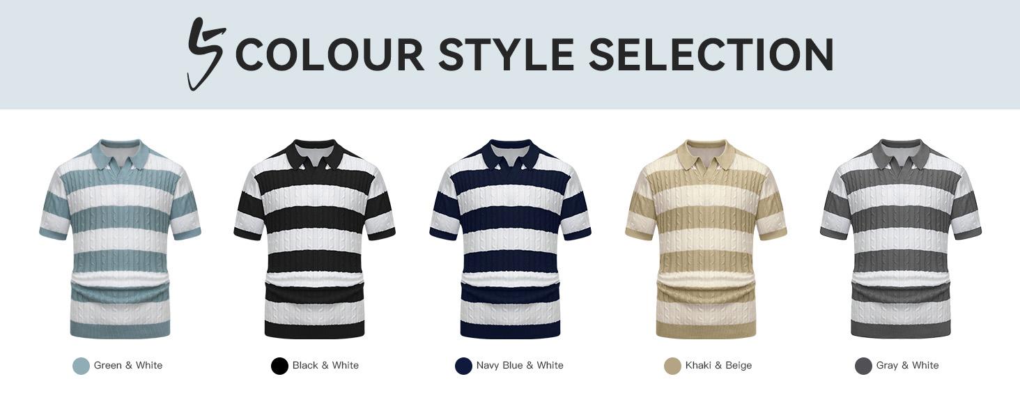 HYPESTFIT Men's Striped Short Sleeve Knitted Polo Shirt for Spring & Summer - Blue White Polyester Top for Casual Wear HYPESTFIT Men's Striped Short Sleeve Knitted Polo Shirt for Spring & Summer - Blue White Polyester Top for Casual Wear