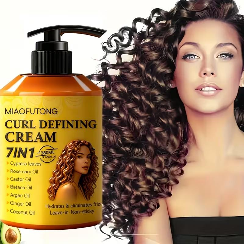 Curl Cream with 7-in-1 Hair Oil - Infused with Biota Essence, Rosemary Oil, Castor Oil, Babassu Oil, Argan Oil, Ginger Oil & Coconut Oil. Deep Moisture, Radiant Shine, Long-Lasting Voluminous Style. Perfect for Waves