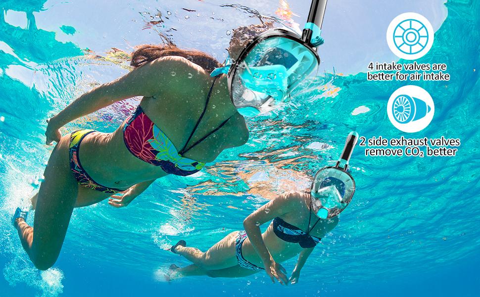 JRing Full Face Snorkel Mask Adult Snorkeling Gear Dry Top Breathing System Foldable Anti-Fog Anti-Leak with Camera Mount