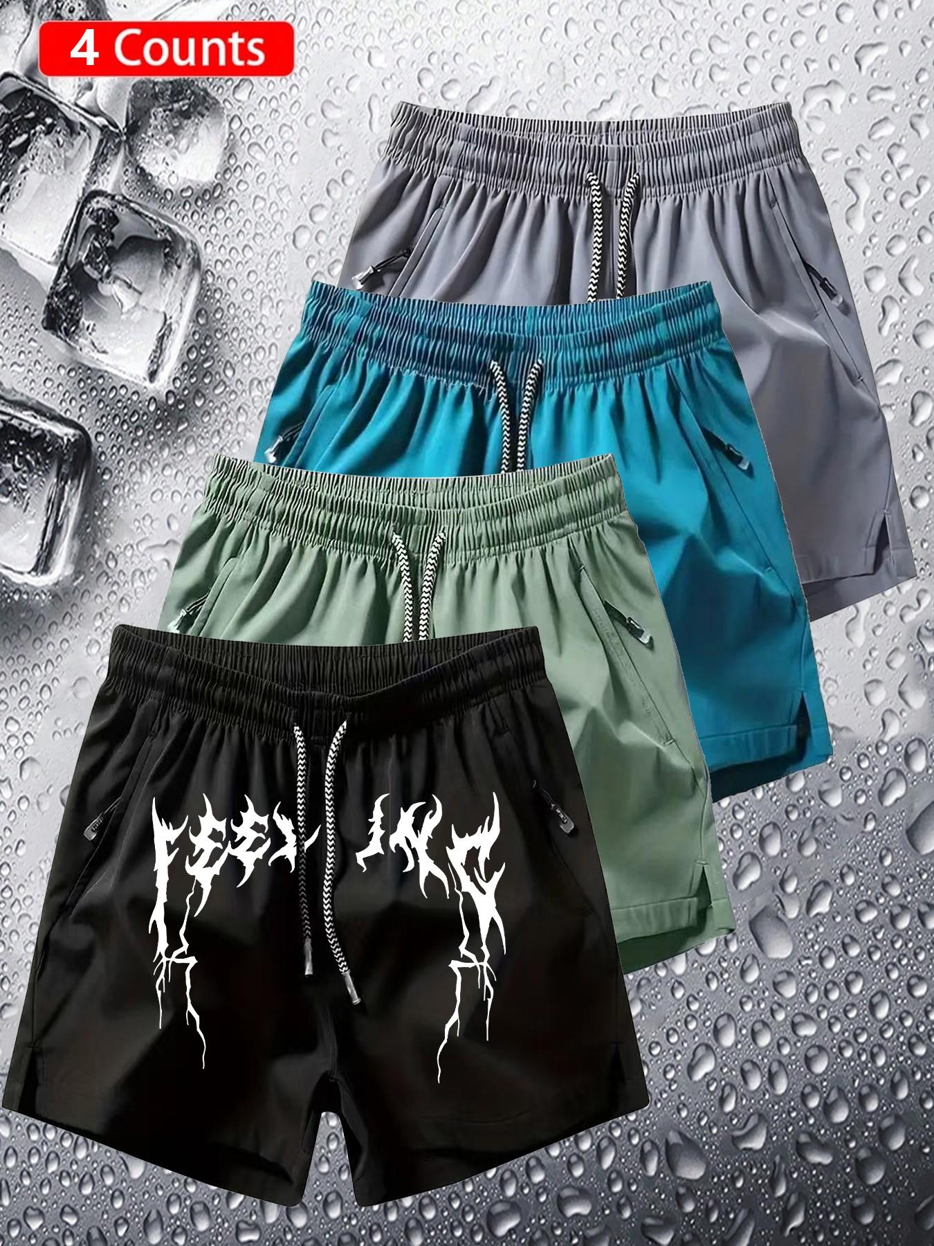 4-Pack Gothic Shorts, Dark Trendy, Unique Style, Thorn Gothic Font Print, Quick-Dry Breathable Fabric, Unisex, All Seasons