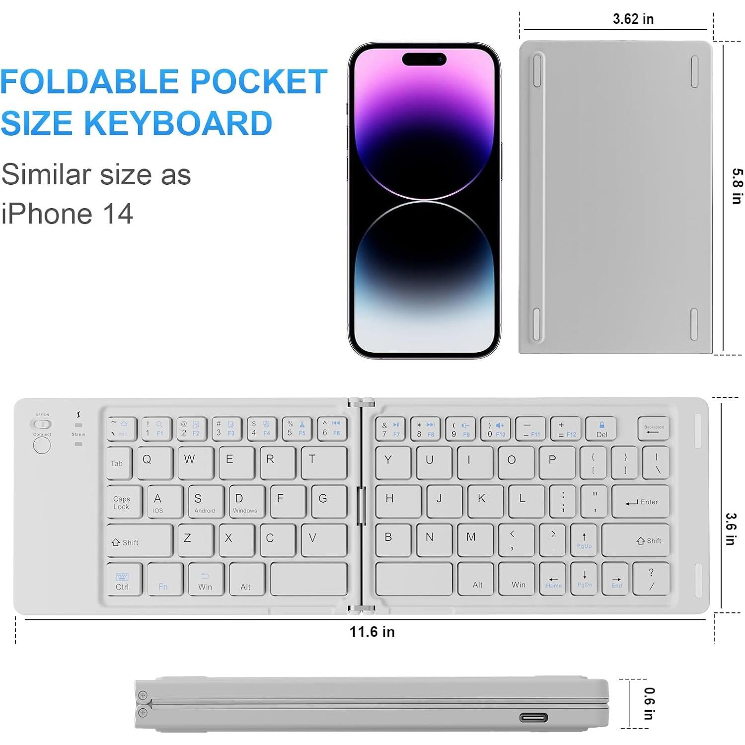 Foldable Wireless Bluetooth Keyboard, Pocket-Sized Travel Folding Keyboard for iPad, iPhone, Smartphone, Tablet and Laptop