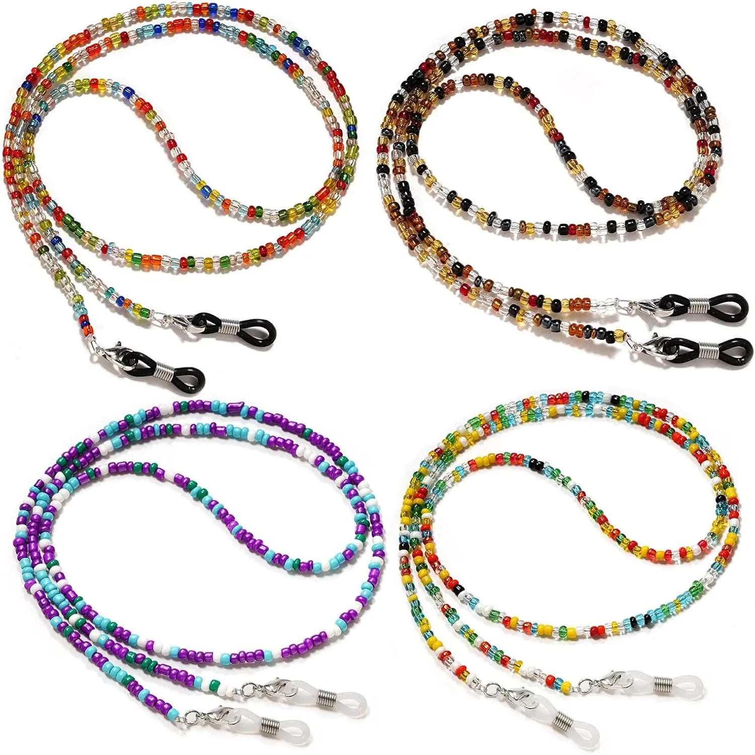 Women's 4Pcs Beaded Glasses Chains - Multi-Colors Female Wear Neck Strap for Eyeglasses