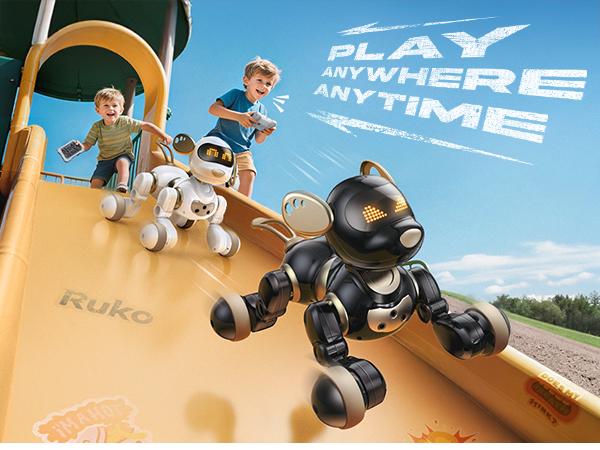 Ruko 18011 Robot Dog Toy, Smart Interactive Puppy with 30+ LED Faces, Remote & Gesture Control, Programmable Electronic Pet for Kids Ages 3–9, Black & Gold