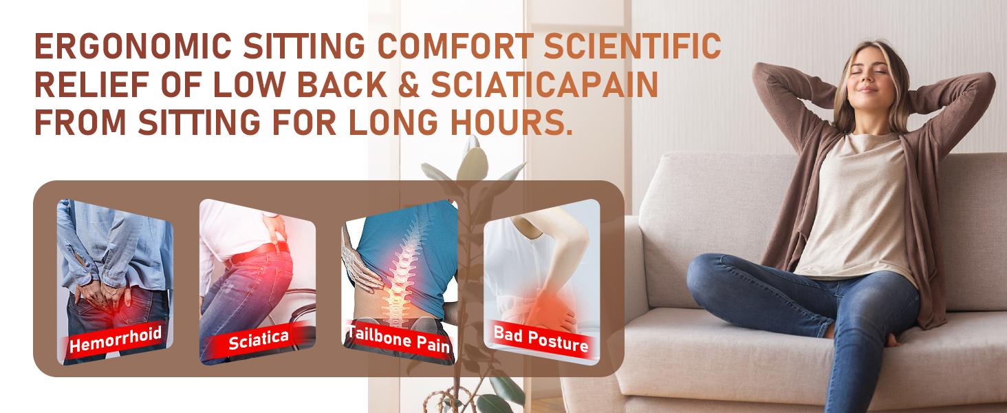 【Back to School 】Non-Slip Memory Foam Seat Skin-Friendly Extended Zipper Easy Remove Wash Back Support Cushion Home & Outdoor & Car & Office,Sciatica Relief for Long Drives