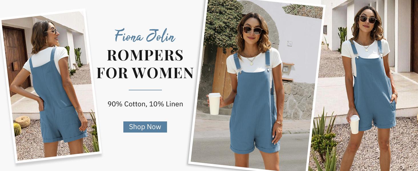 Yeokou Women's Cotton Linen Shorts Overall Casual Summer Bib Jumpsuits with Pockets
