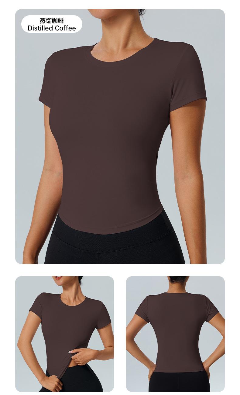 Outdoor fitness top yoga wear round neck short sleeve quick-dry tight-fitting versatile running yoga sports short sleeve T-shirt for women Light Compression