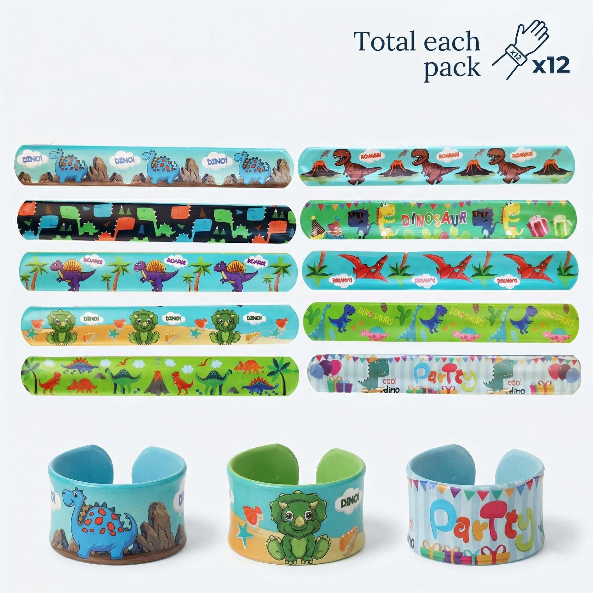 12pcs Kids Dinosaur Fidget Bands, Dinosaur Theme Birthday Party Favor, Small Toy Gift Bag, Classroom Reward, Boy Girl Treasure Box Prize Toy