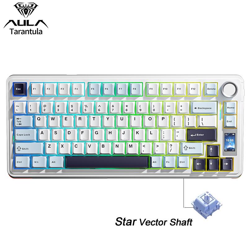 AULA S75Pro Wireless Mechanical Keyboard, Hot swappable keyboard, With Gasket Structure Featuring Five-layer Sound-Absorbing Filling Full-key Hot-Swap Design Multimedia Display RGB Lighting Effects Suitable For Office, e-Sports, Gaming