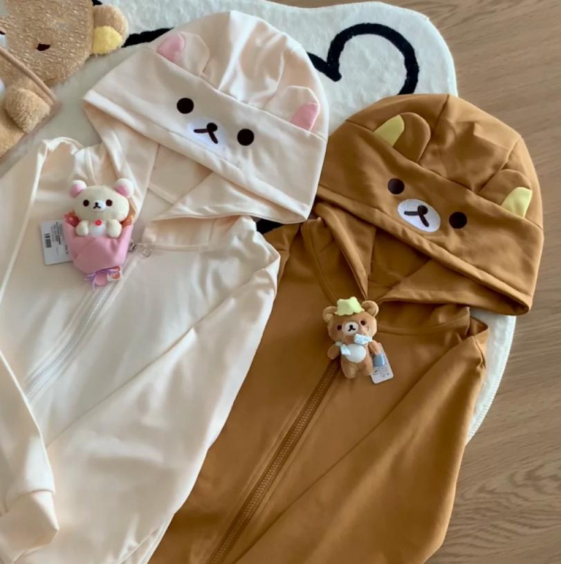Spring Summer New Cute Bear Ears Zip Up Hoodie Japanese Sweet Girl Casual Loose Sweatshirt Women Cardigan Anime Hoodie Y2k Top