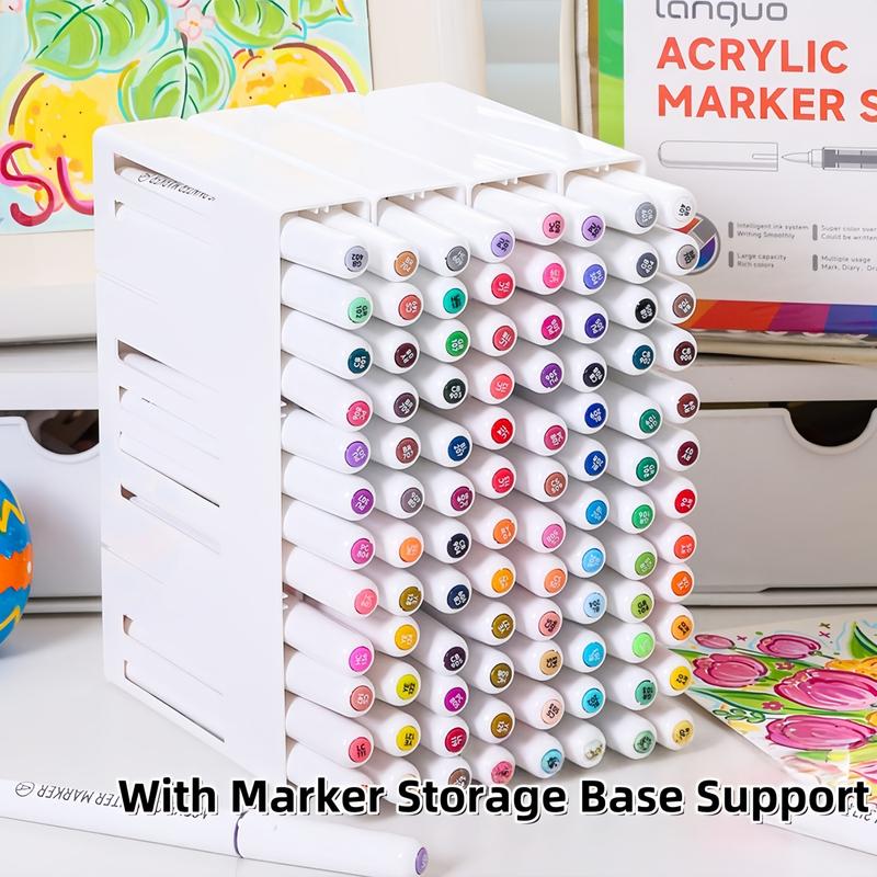 Acrylic Paint Marker Set, 24pcs/set Acrylic Paint Pen with Storage Base, Brush Tip Acrylic Paint Pen for Rock Painting, Ceramic, Wood, Canvas, Glass, Stone, Fabric, Art Supplies