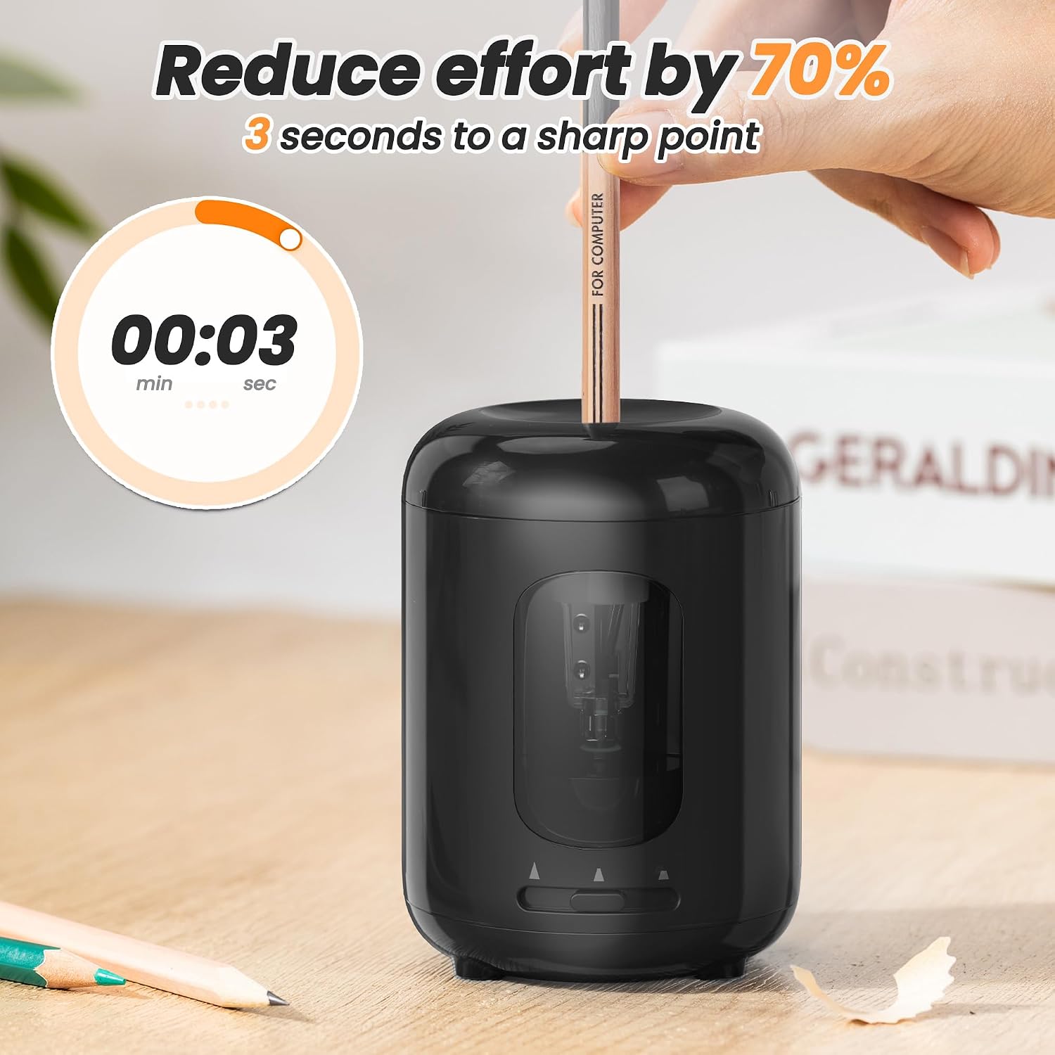 Electric Pencil Sharpener,3 Sharpness Modes, Operated for No.2/Colored Pencils(6.5-8mm),Portable Pencil Sharpener for Classroom/School//Office, Black