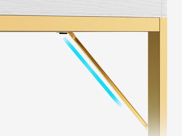 SUPERJARE 35.4" White and Gold Desk with 2 Drawers, Modern Makeup Vanity Desk with Padded Stool, Small Computer Desk Home Office Desk for Writing Study Bedroom