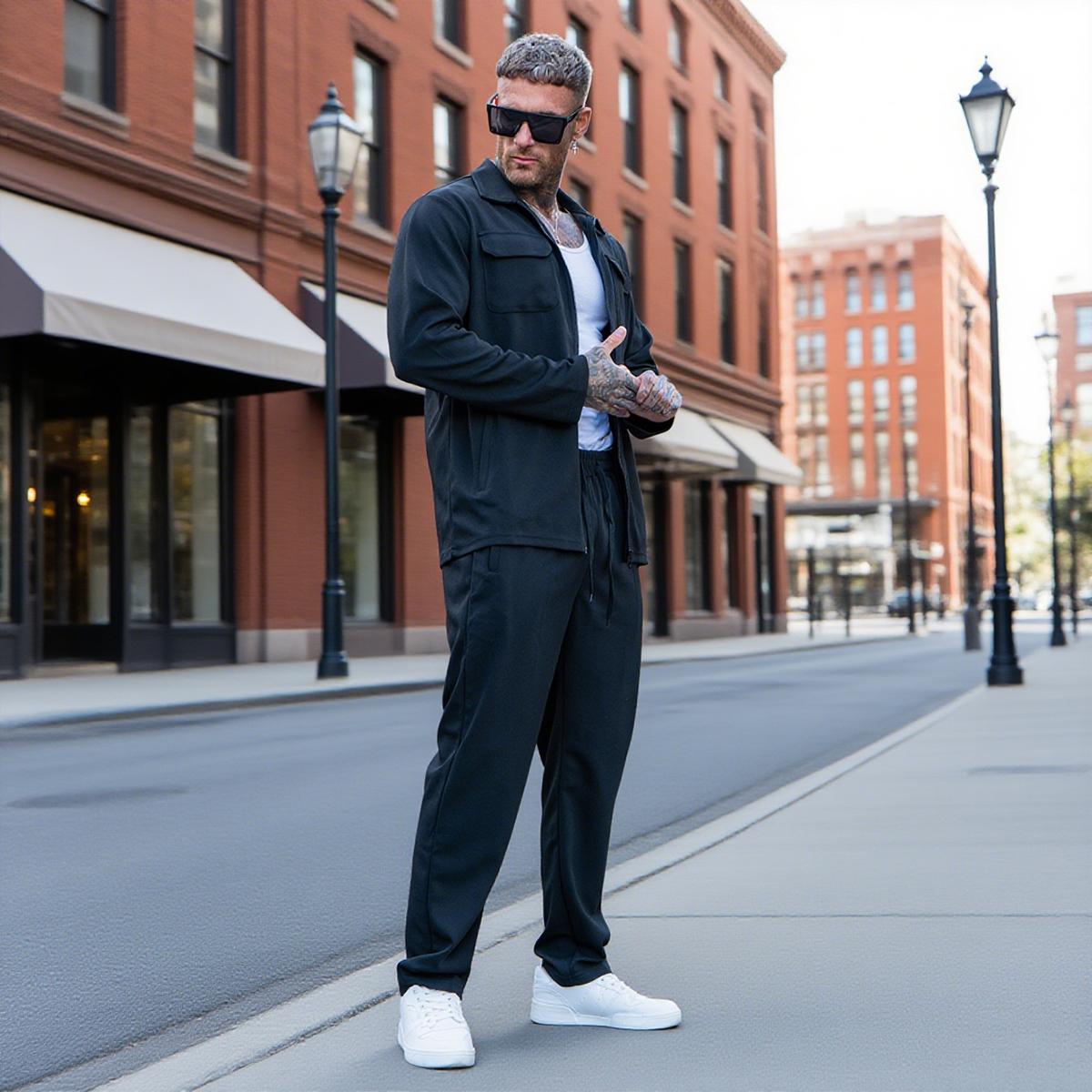 GINGTTO Men's Long Sleeve Sets 2 Piece Casual Stylish Outfits Relaxed Fit Full Zip Tracksuits Jogging Suit Sets