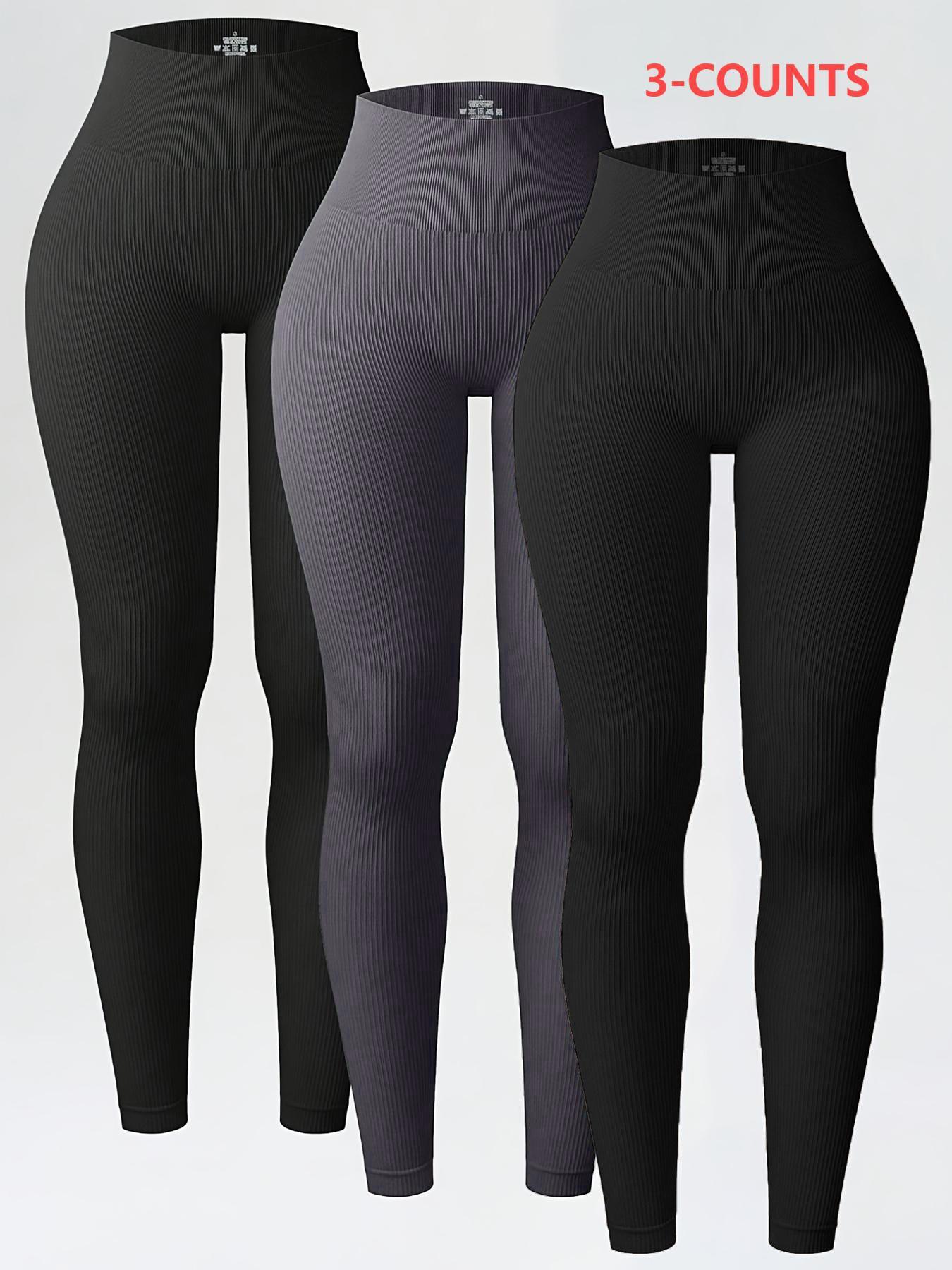 Women's Solid High Waist Leggings, Athleisure Fitness Leggings, Sporty Comfy Breathable Ribbed Skinny Pants for Yoga Gym Workout, Ladies Sportswear for All Seasons, High Waisted Leggings