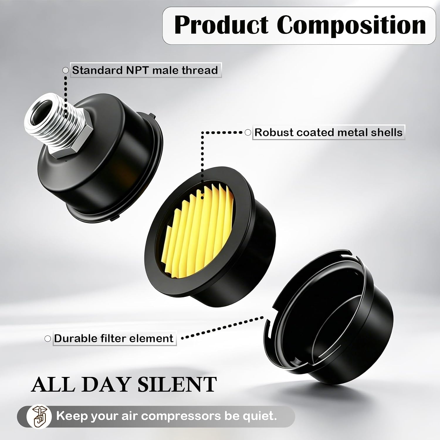 2 count 1/2" Thread Air Compressor Silencer,Air Compressor  Filter Sound Muffler Accessories 20mm for generators,blowers, exhaust ports