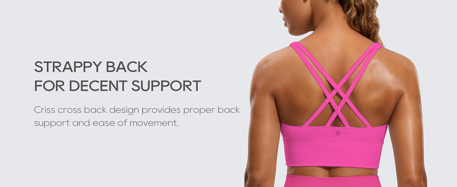 CRZ YOGA Womens Strappy Longline Sports Bra - Medium Impact Criss Cross Yoga Padded Bras Workout Crop Top