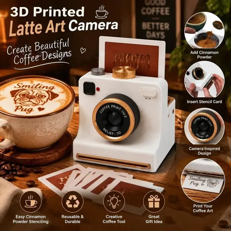 Portable 3D Latte Art Coffee Printer for Home Cafes, One-Button Coffee Template Maker, Perfect Holiday Gift Ideas