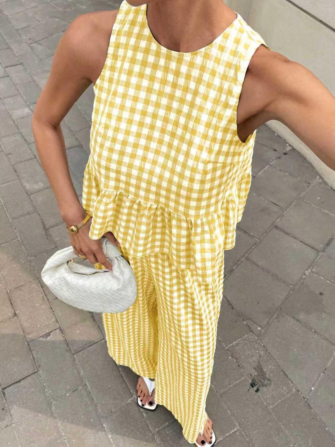 Women's Casual Sleeveless Top + Striped Pants Set, Sleeveless Matching Sets, Womenswear, Summer Wear, Perfect for Spring Festival/spring Break, Comfortable Daily Use Nk-0001-726