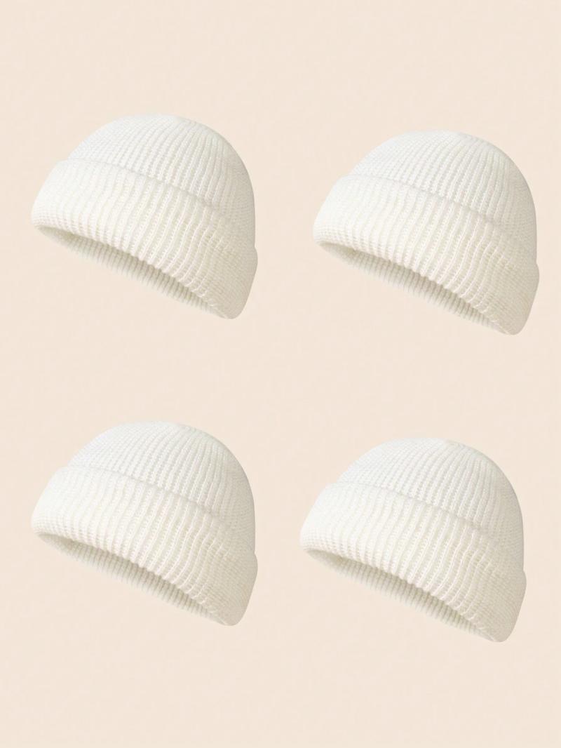 Men's Solid Color Beanie Set, Knit Style, Knitted Hat, Perfect for Fall & Winter Daily Wear, 4 Piece Pack, Casual Fashion Accessories