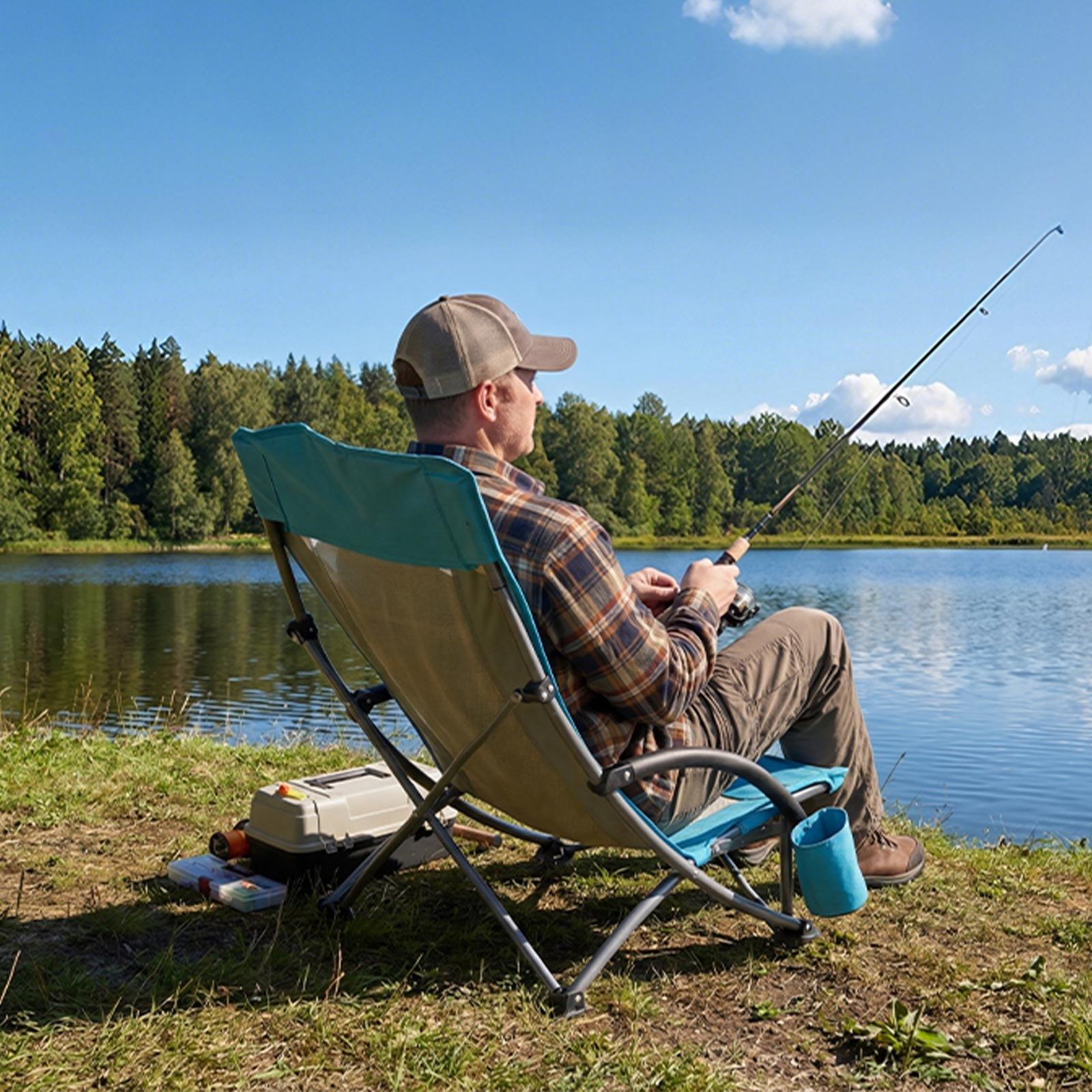 VEVOR Folding Beach Chair, High Back Camping Chairs for Adults, with Cup Pocket, Mesh Back, Carry Bag, Portable Extra Wide Seat Chair 330 lbs Heavy Duty Support, for Outdoor, Camp, Light Blue, 2 Pack