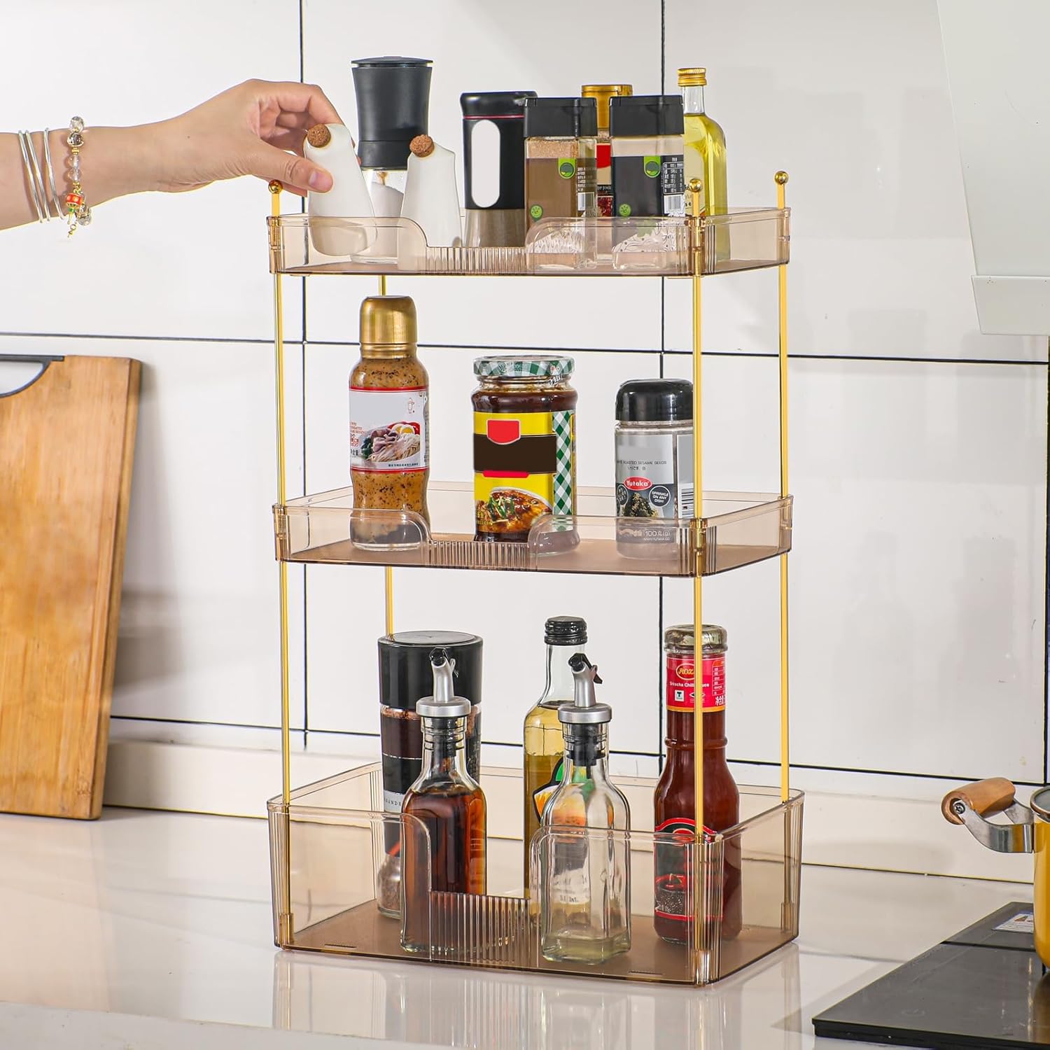 3-Tier Metal Fruit Vegetable Storage Basket with Hooks, Space-Saving Kitchen Organizer for Countertop, Pantry, Bathroom, Heavy Duty & Rust-Proof Design, Instantly Declutter Your Home! ,Deals for you days