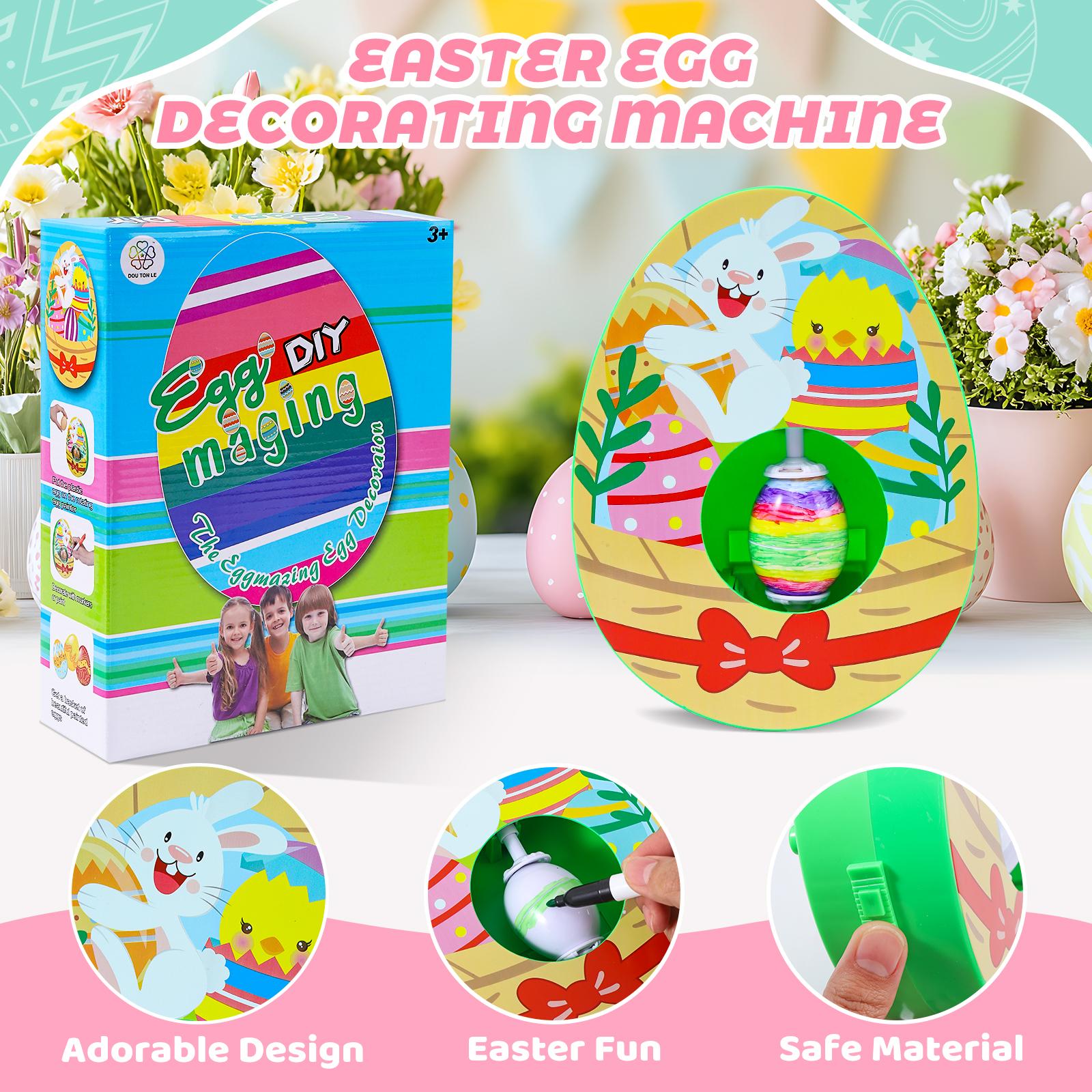 Easter Egg Spinner Decorating Kit with 8 Non-Toxic Eggs & 8 Markers for Kids Craft Activities Fun Holiday Coloring Set for Easter Halloween Christmas Birthday Gifts Decorations Basket