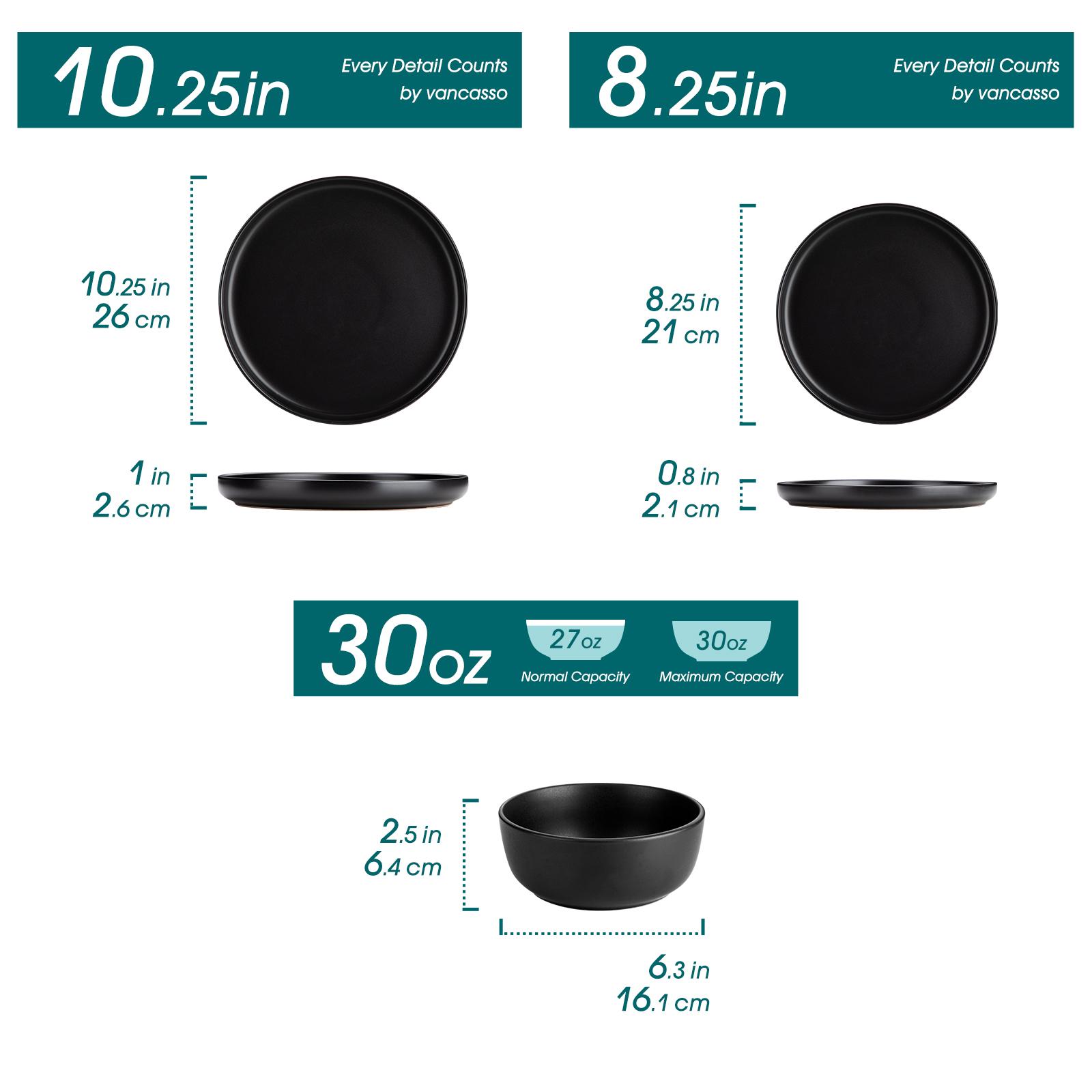 vancasso PLA Plates and Bowls Sets, 16/18/24 Pieces Stoneware Dinnerware Sets Dishes Set Modern kitchen Dishware Sets Service for 4-6 People, Dishwasher and Microwave Safe, Blue, Black, Green Set