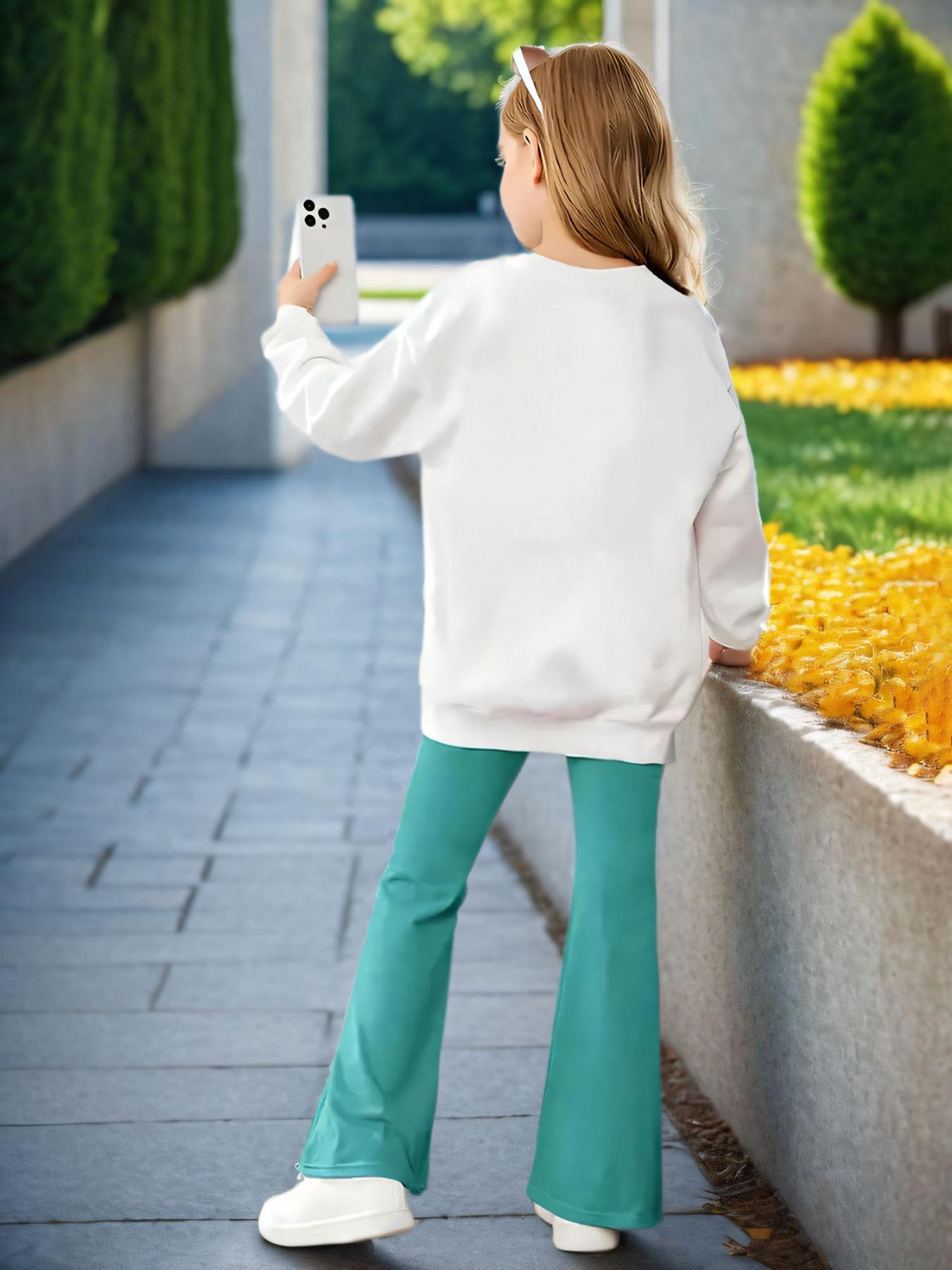 Women's Graphic Print Sweatshirt & Leggings Set, Casual Fitted Elastic Fabric for Spring Fall Outdoor Indoor Activities