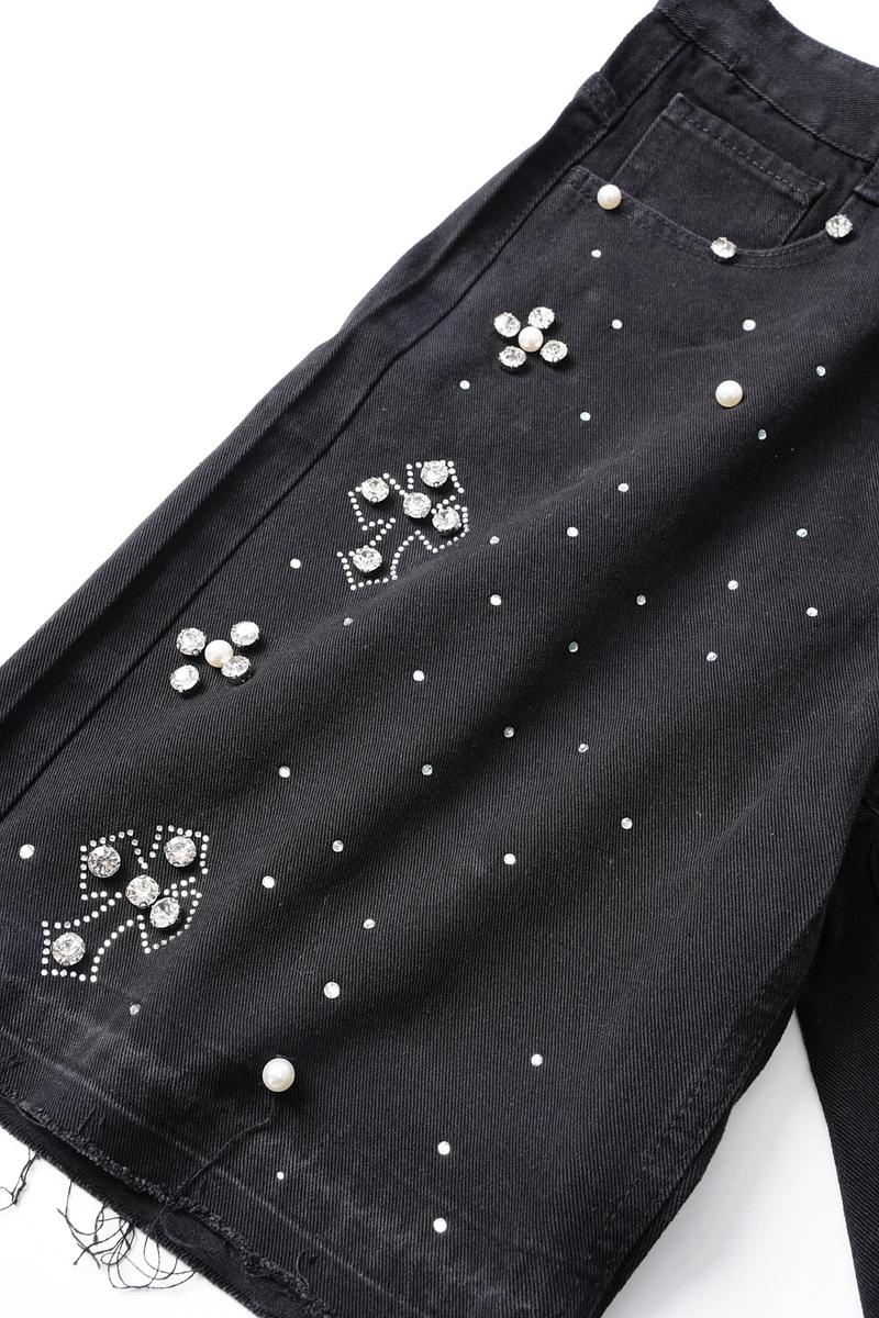 Sopula Studio Men's Hiphop Cross Hot Diamond Jorts Denim Shorts Streetwear Pocket