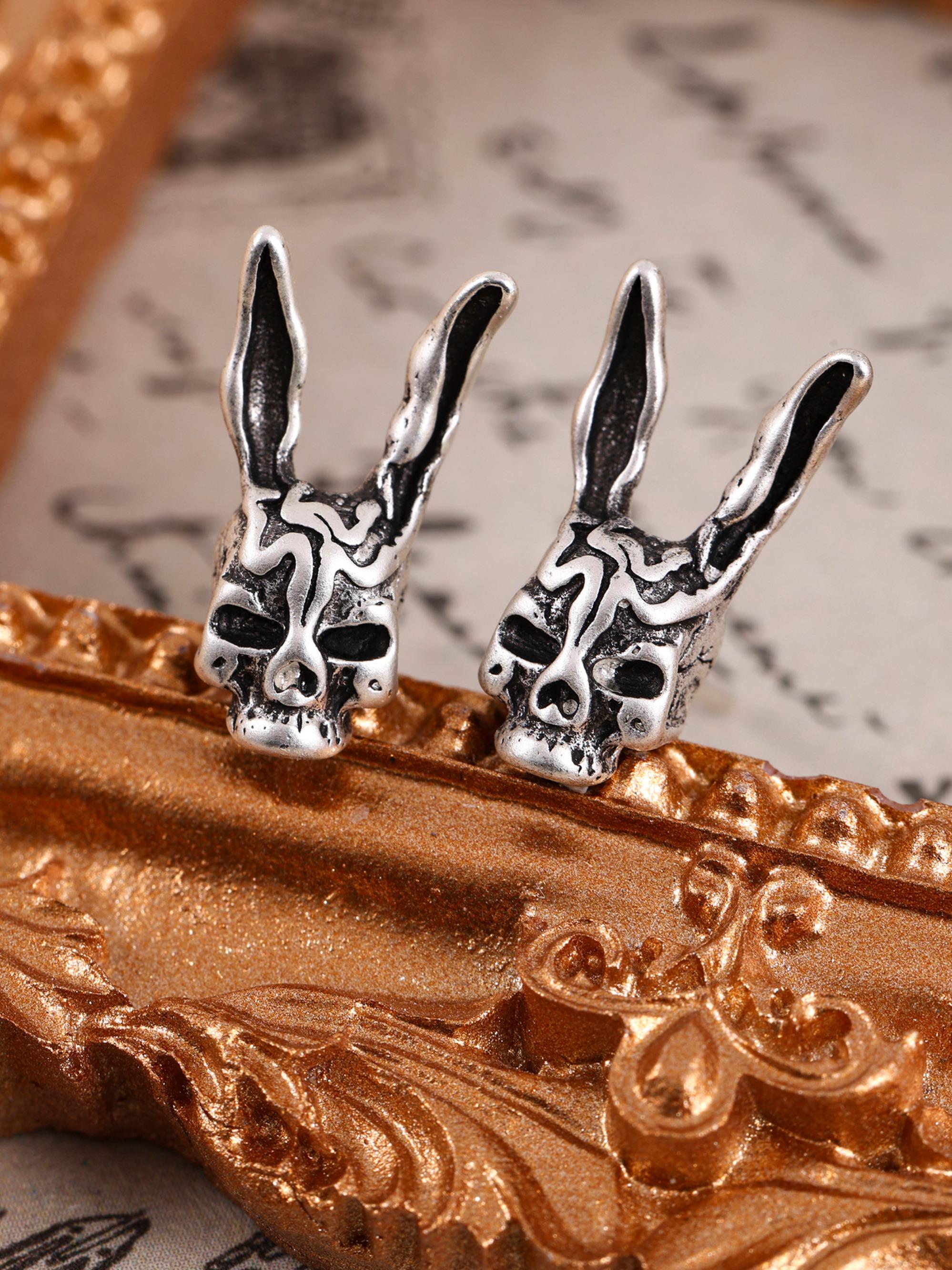 Vintage Skull Rabbit Earrings, Distressed Dark Punk Style, Streetwear Fashion, Daily Casual Wear, Unique Gift for Friends