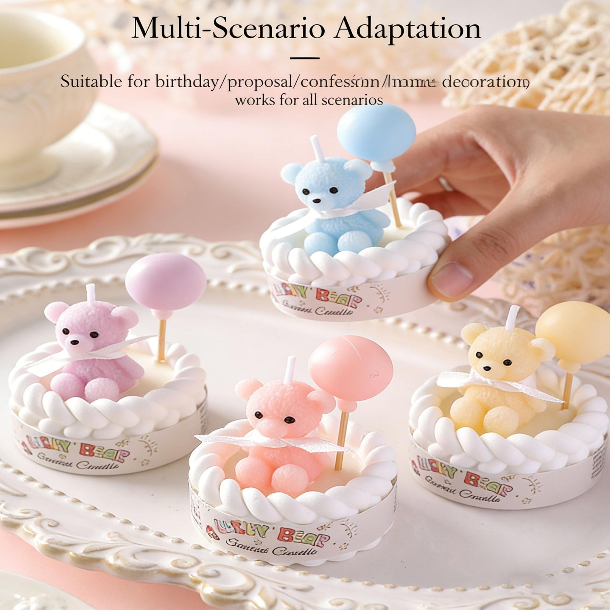 Cute Bear Scented Candle, Macaron Colors, Long-Lasting Gentle Fragrance, Cake Shape Decor, Perfect for Birthday Gifts, Party Decor, Home Aromatherapy