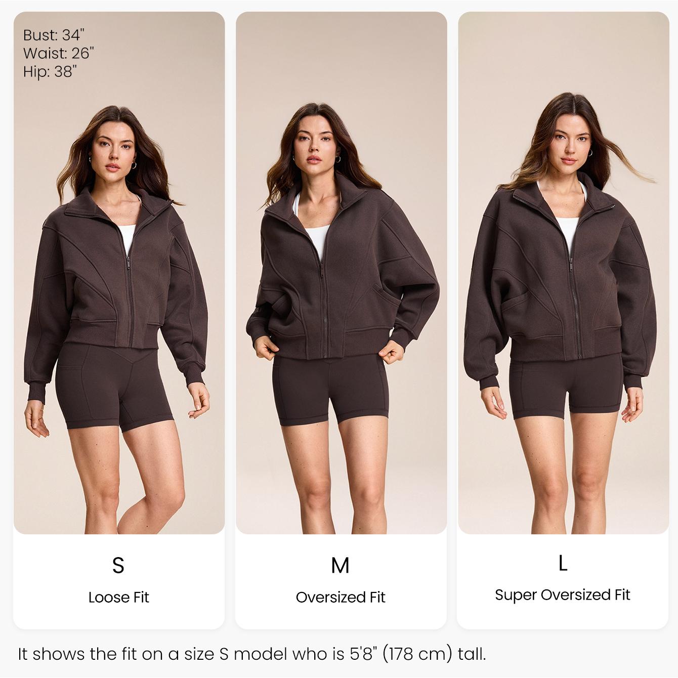 GLOWMODE Everyday Fleece WarmthSoft Warm Lightweight Front Back Seam Detailing Pockets Batwing Sleeve High Neckline Full-Zip Jacket